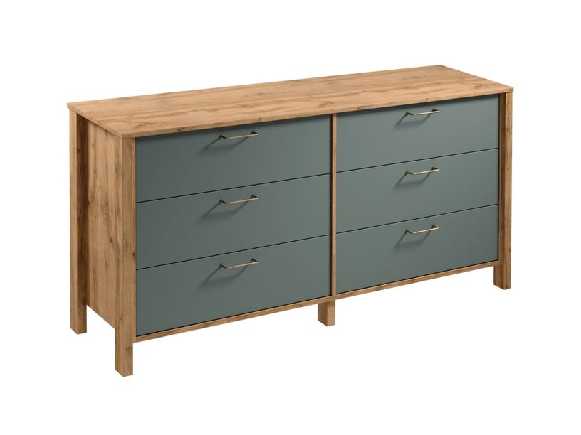 Комод Gala Meble Indygo K6S, дубовый/зеленый, 170.5 см x 46.5 см x 81 см