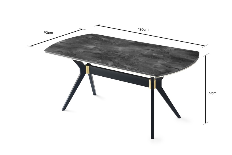 Söögilaud Kalune Design Ýkon, must, 90 cm x 180 cm x 77 cm