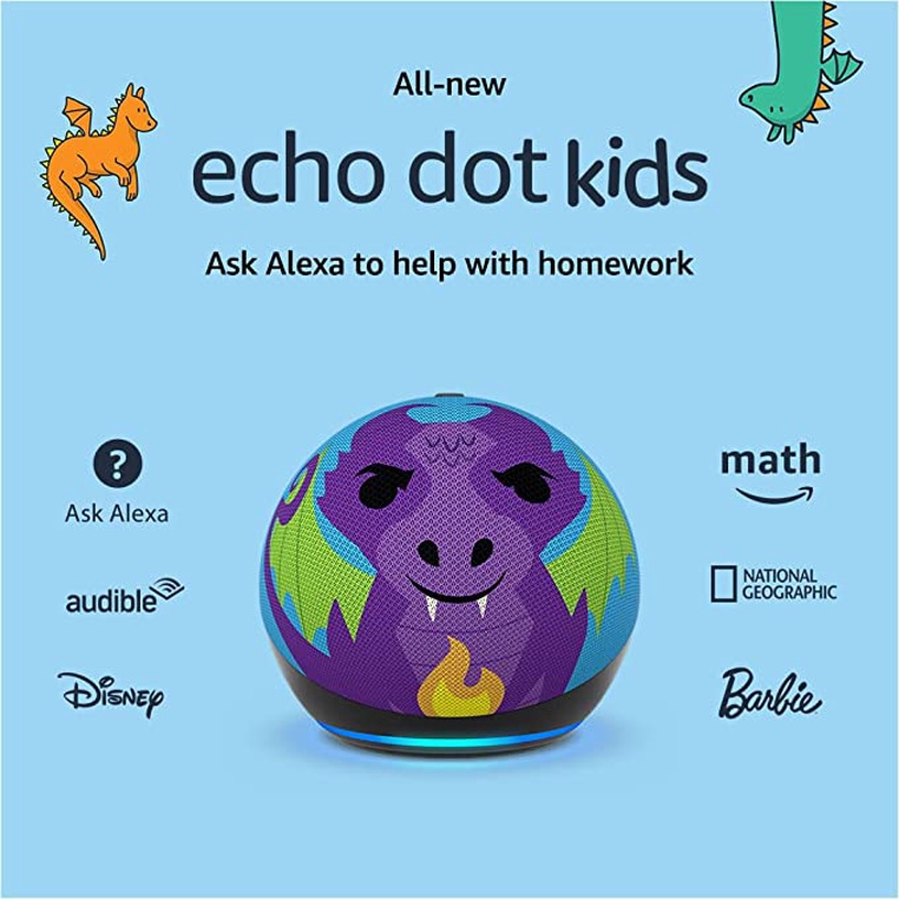 Bezvadu skaļrunis Amazon Echo Dot 5 Kids Dragon, violeta