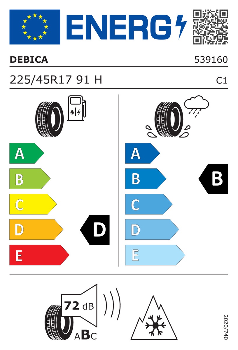 Ziemas riepa Debica Frigo HP2 225/45/R17, 91-H, D, B, 72 dB