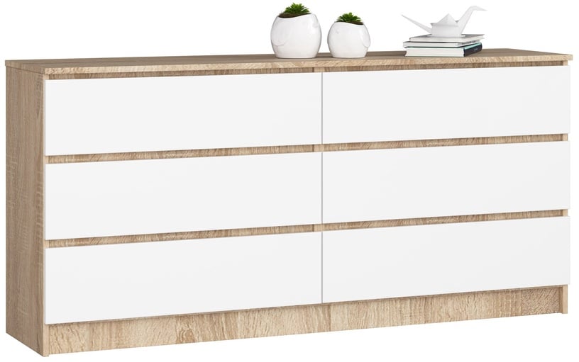 Комод Akord K160, белый/дуб сонома/светло-коричневый, 40 см x 160 см x 77 см