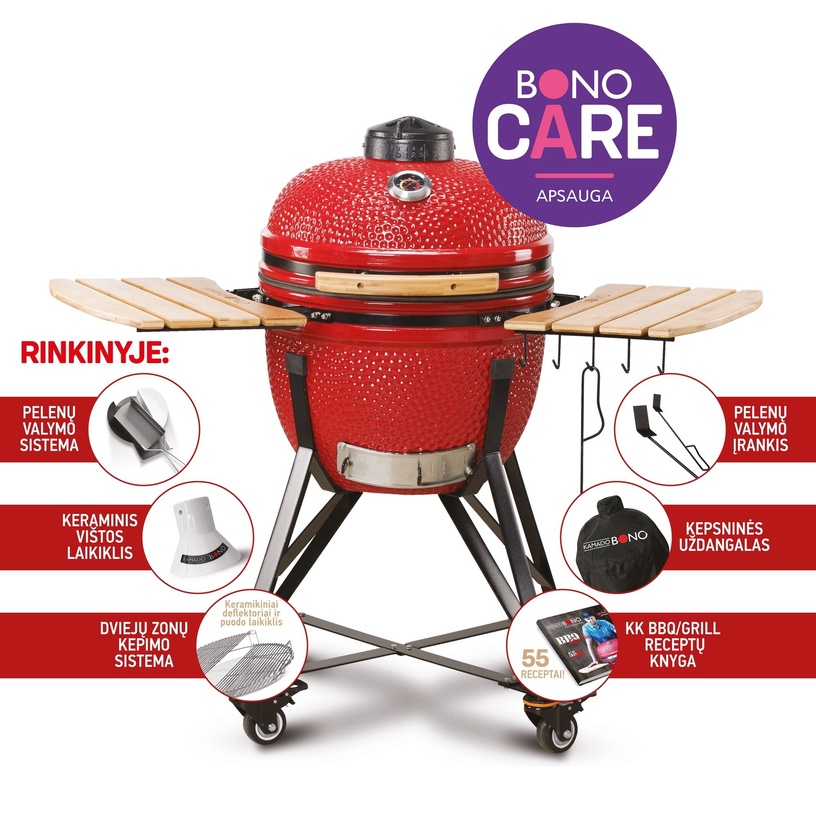 Grill Kamado Bono Media, punane, 52 cm