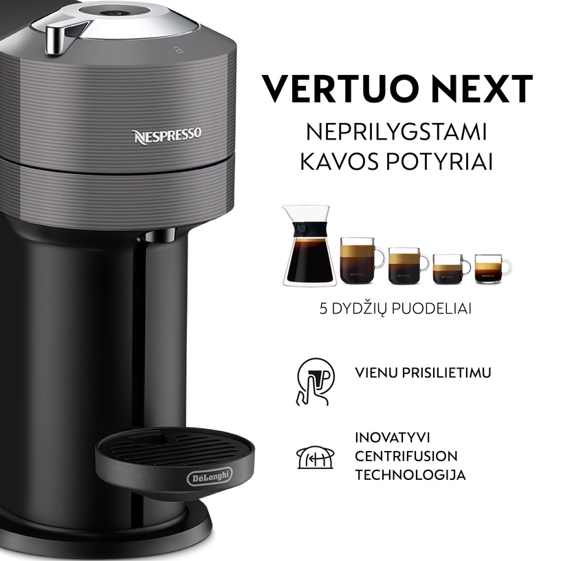 Kapsulas kafijas automāts Nespresso Vertuo Next Dark Grey, pelēka