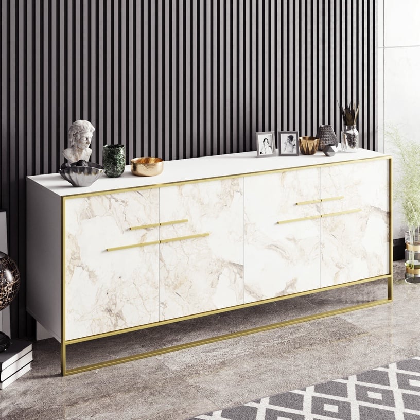 Комод Kalune Design Polka 875ZNA3512, золотой/белый, 179.9 см x 47.3 см x 75 см