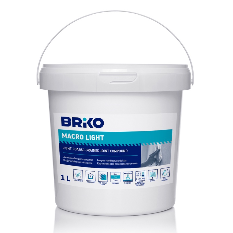 Шпаклевка Briko Macro Light, легкое грубозернистое, белый, 1 l