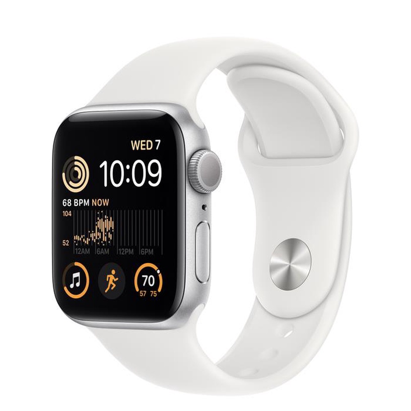 Nutikell Apple Watch SE GPS + Cellular (2nd Gen) 44mm Silver Aluminium Case with White Sport Band - Regular, hõbe