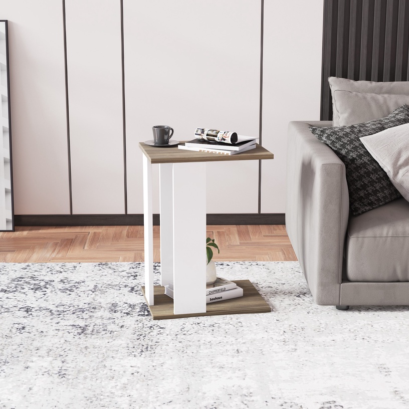 Журнальный столик Kalune Design Lima, коричневый/белый, 35 см x 45 см x 60 см