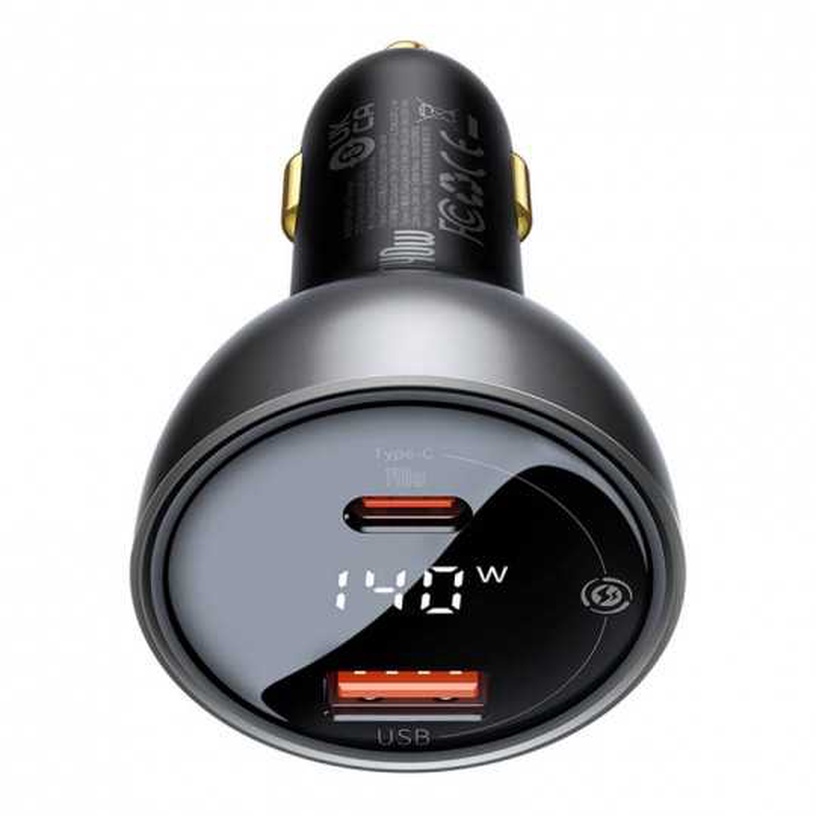 Auto telefona lādētājs Baseus Supreme, USB Type C/USB, melna, 140 W