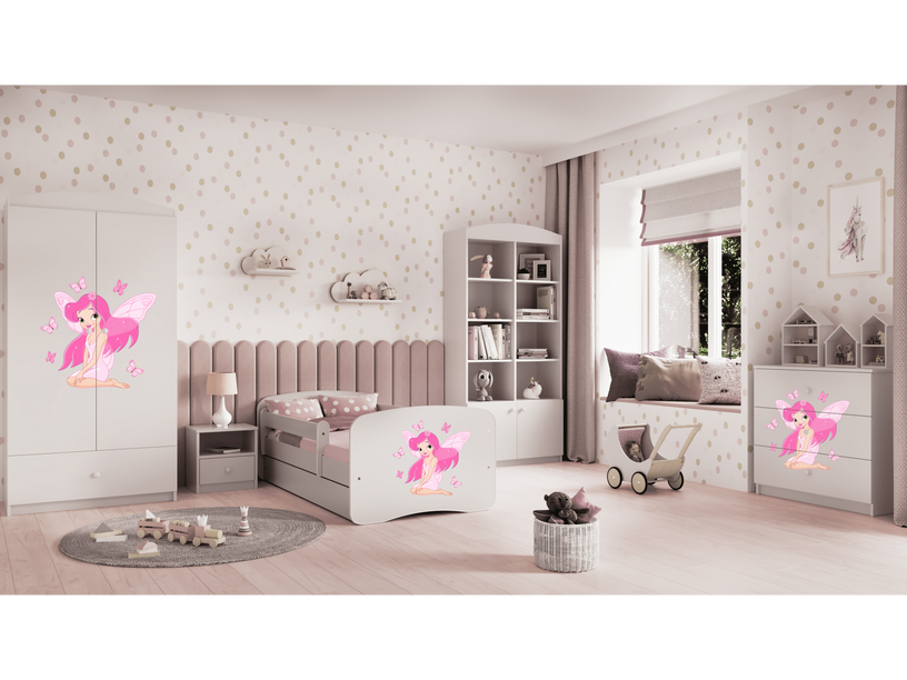 Bērnu gulta vienvietīga Kocot Kids Babydreams Fairy, balta, 80 x 180 cm, ar nodalījumu gultas veļai, bez matrača