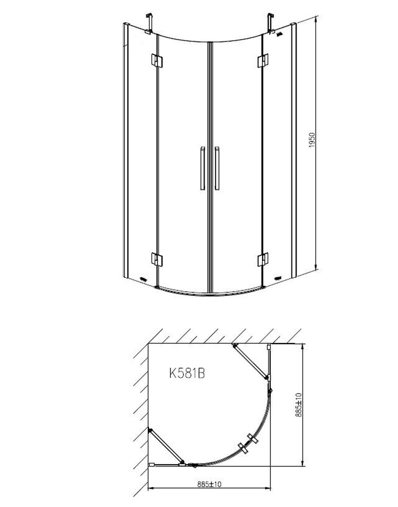 Душевая кабина Masterjero K-581B, полукруглая, без поддона, 90 см x 90 см x 195 см