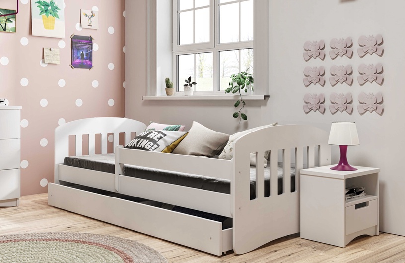 Bērnu gulta vienvietīga Kocot Kids Classic 1, balta, 80 x 140 cm, bez veļas kastes, ar matraci