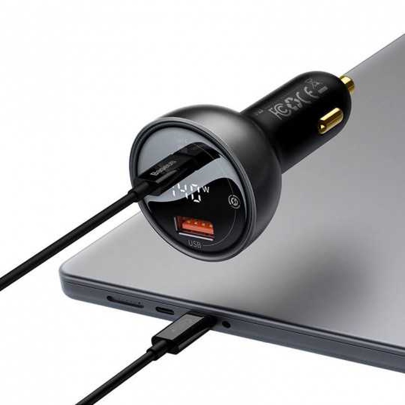 Auto telefona lādētājs Baseus Supreme, USB Type C/USB, melna, 140 W