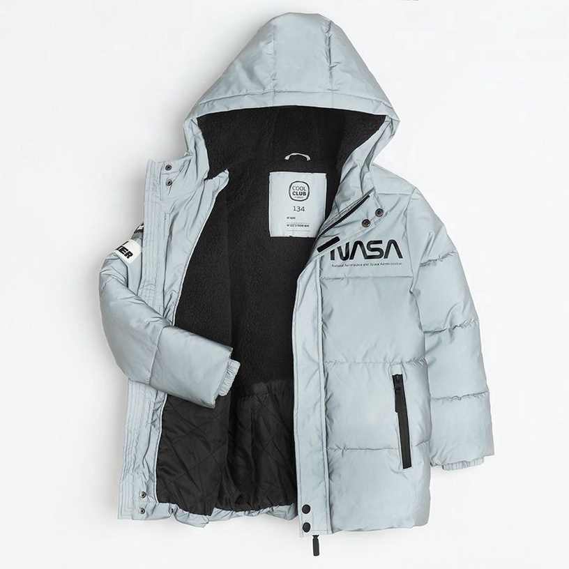 Ziemas jaka, klasisks ar siltinājumu, zēniem Cool Club NASA LOB2722166, sudraba, 164 cm