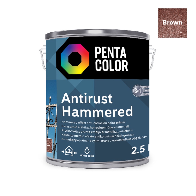Emailvärv, universaalsed Pentacolor Anti Rust Hammered, läikiv, 2.5 l, pruun