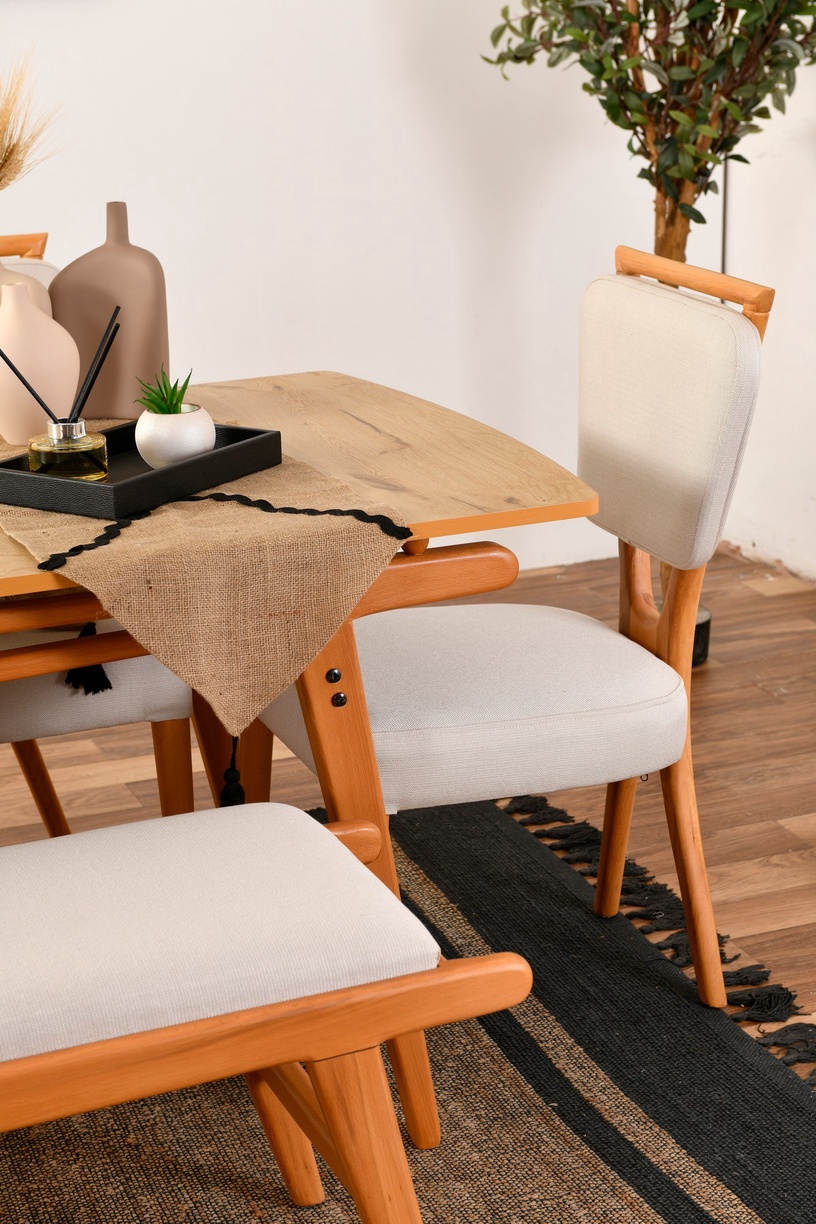 Ēdamistabas komplekts Kalune Design Palace 4S-1B, krēmkrāsas/ozols