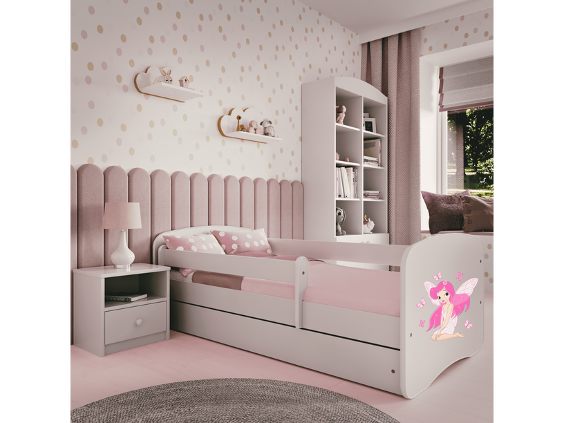 Bērnu gulta vienvietīga Kocot Kids Babydreams Fairy, balta, 80 x 180 cm, ar nodalījumu gultas veļai, bez matrača