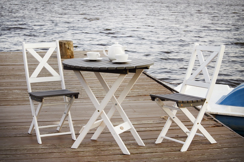 Välimööbli komplekt Picnic Round, valge/grafiit, 2 istekohta