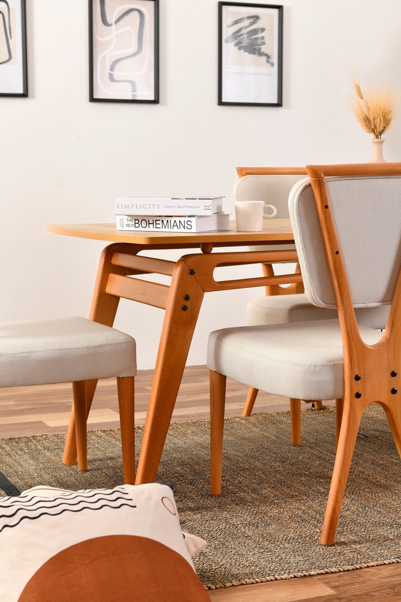 Ēdamistabas komplekts Kalune Design Palace 4S-1B, krēmkrāsas/ozols