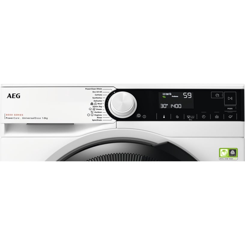 Veļas mašīna AEG 8000 sērija „PowerCare“ „UniversalDose“ EcoLine LFR83844VE, 8 kg, balta