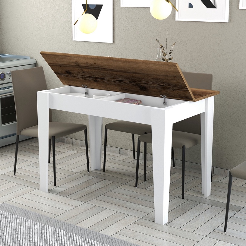 Söögilaud Kalune Design Kiev 511, valge/pähklipuu/tumepruun, 72 cm x 110 cm x 75 cm