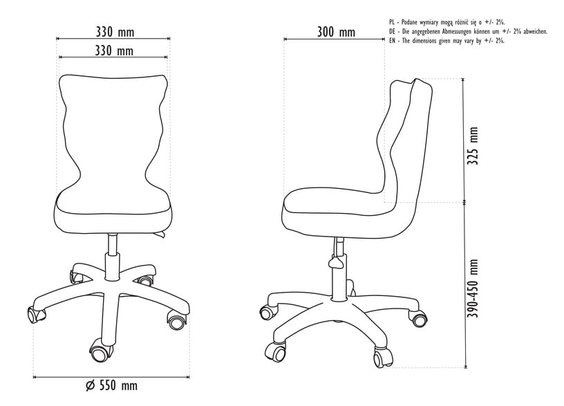 Детский стул с колесиками Petit MT33 Size 3, серый/темно-серый, 30 см x 71.5 - 77.5 см