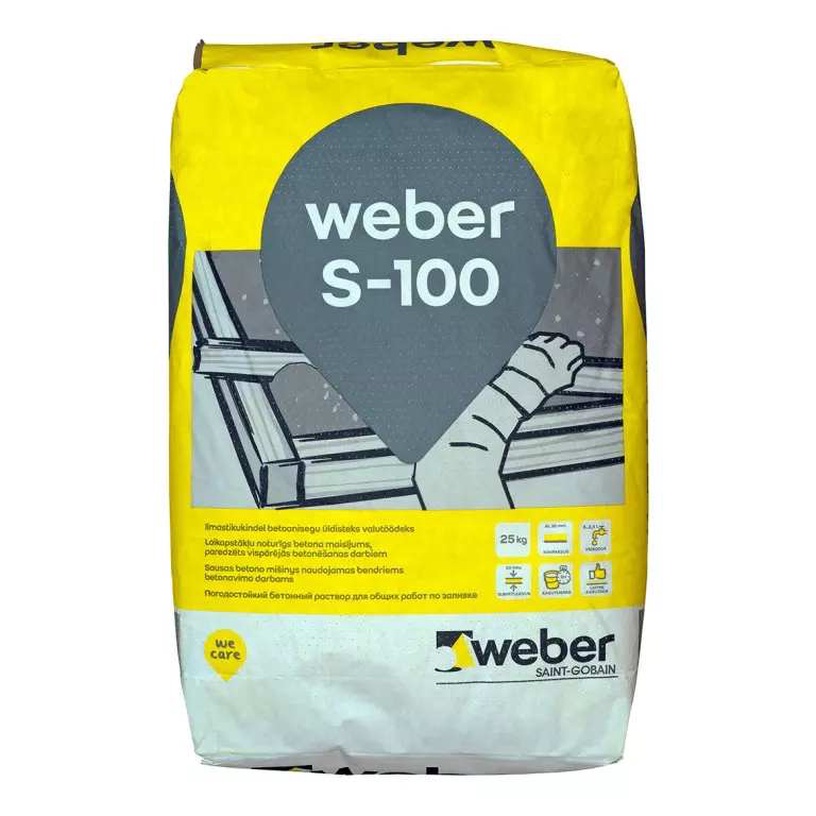 Бетон Weber S100, ремонтный, серый, 25 кг