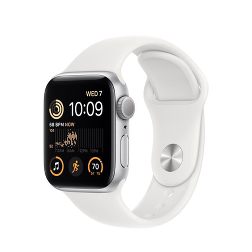 Nutikell Apple Watch SE GPS + Cellular (2nd Gen) 44mm Silver Aluminium Case with White Sport Band - Regular, hõbe