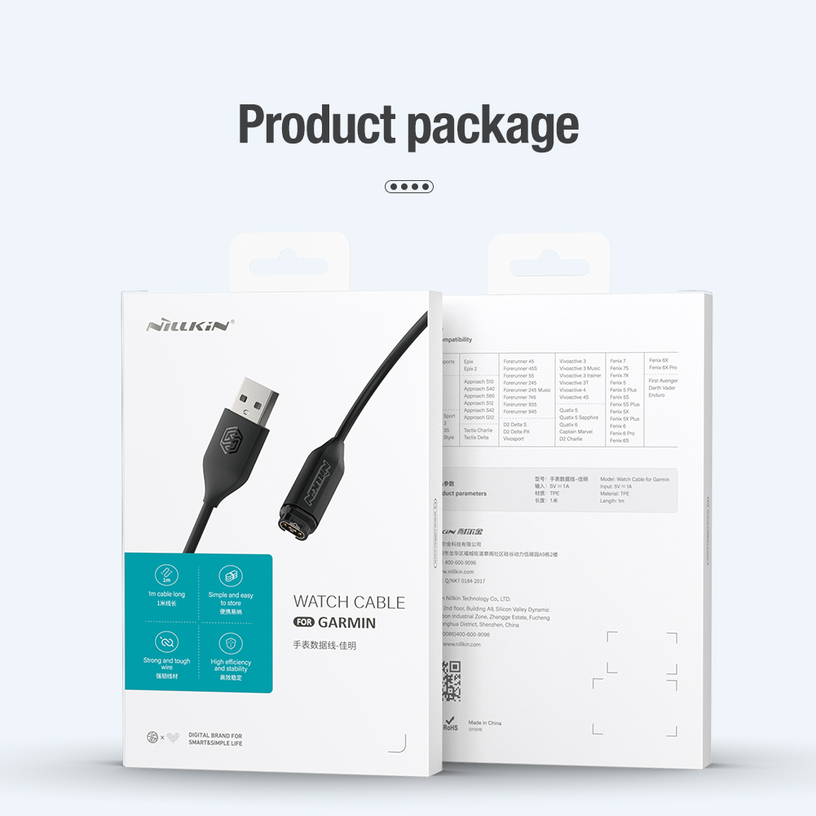 Провод для подзарядки Nillkin USB Data and Charging Cable for Garmin Watch, черный