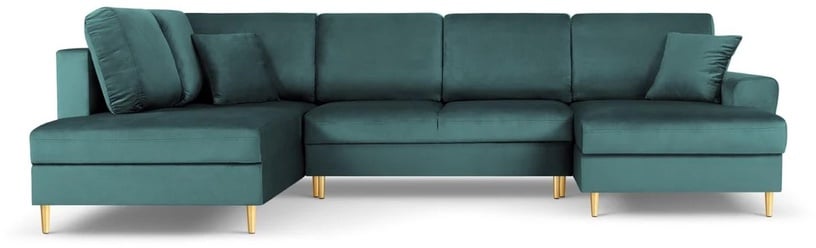 Диван-кровать Micadoni Home Moghan Velvet Panoramic, зеленый, левый, 313 x 194 см x 88 см