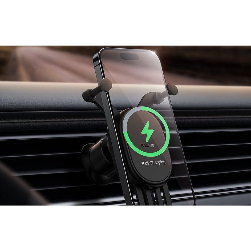 Auto telefona turētājs Baseus su 15W krovimu, melna