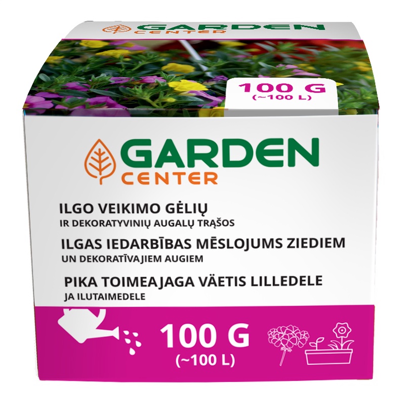 Pika toimeajaga väetised lilledele, dekoratiivsetele taimedele Garden Center, graanulid, 0.1 kg