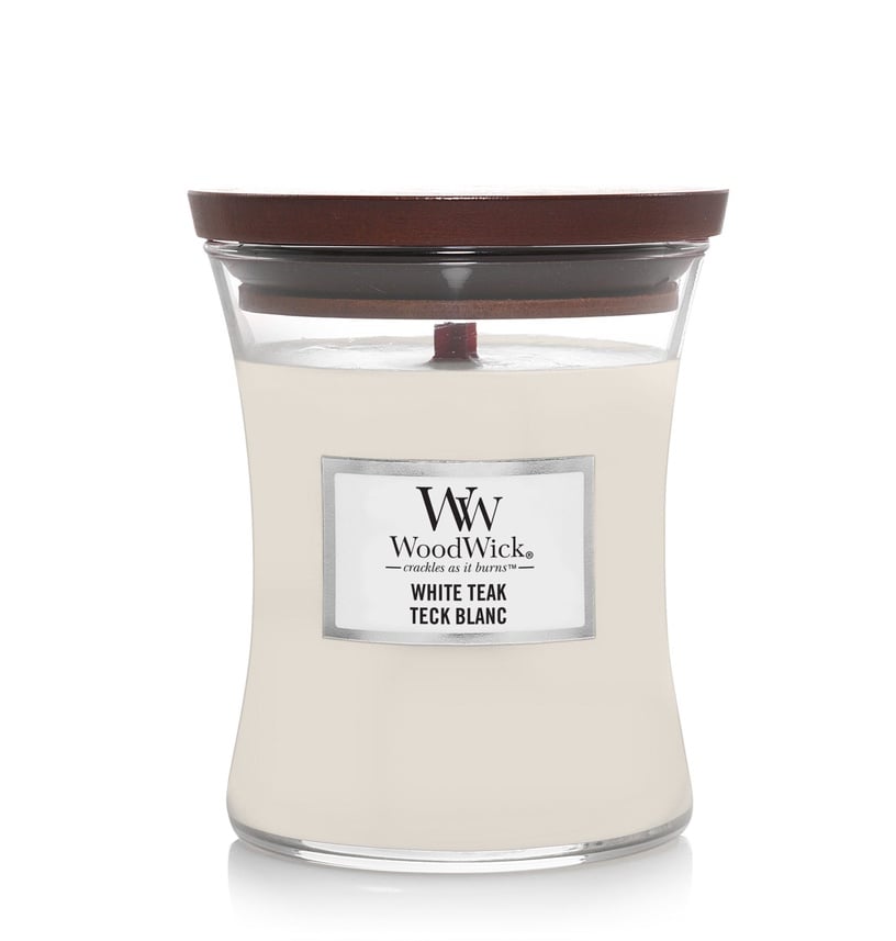 Svece, aromātiskā WoodWick White Teak, 60 h, 275 g
