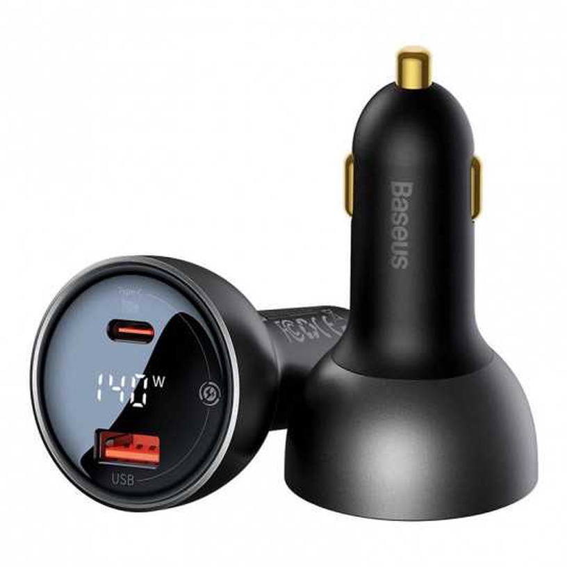 Auto telefona lādētājs Baseus Supreme, USB Type C/USB, melna, 140 W