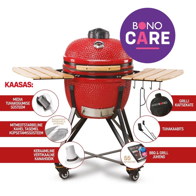 Grill Kamado Bono Media, punane, 52 cm
