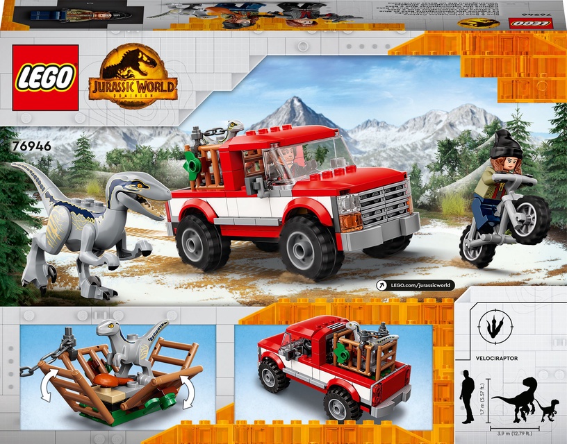 Konstruktor LEGO Jurassic World Blue ja Velociraptor Beta kinnipüüdmine 76946