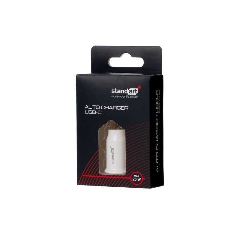 Auto telefona lādētājs Standart GT-ZJ20, USB Type-C, balta, 20 W