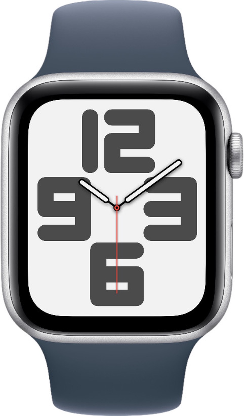 Умные часы Apple Watch SE GPS + Cellular, 44mm Silver Aluminium Case with Storm Blue Sport Band - M/L, серебристый