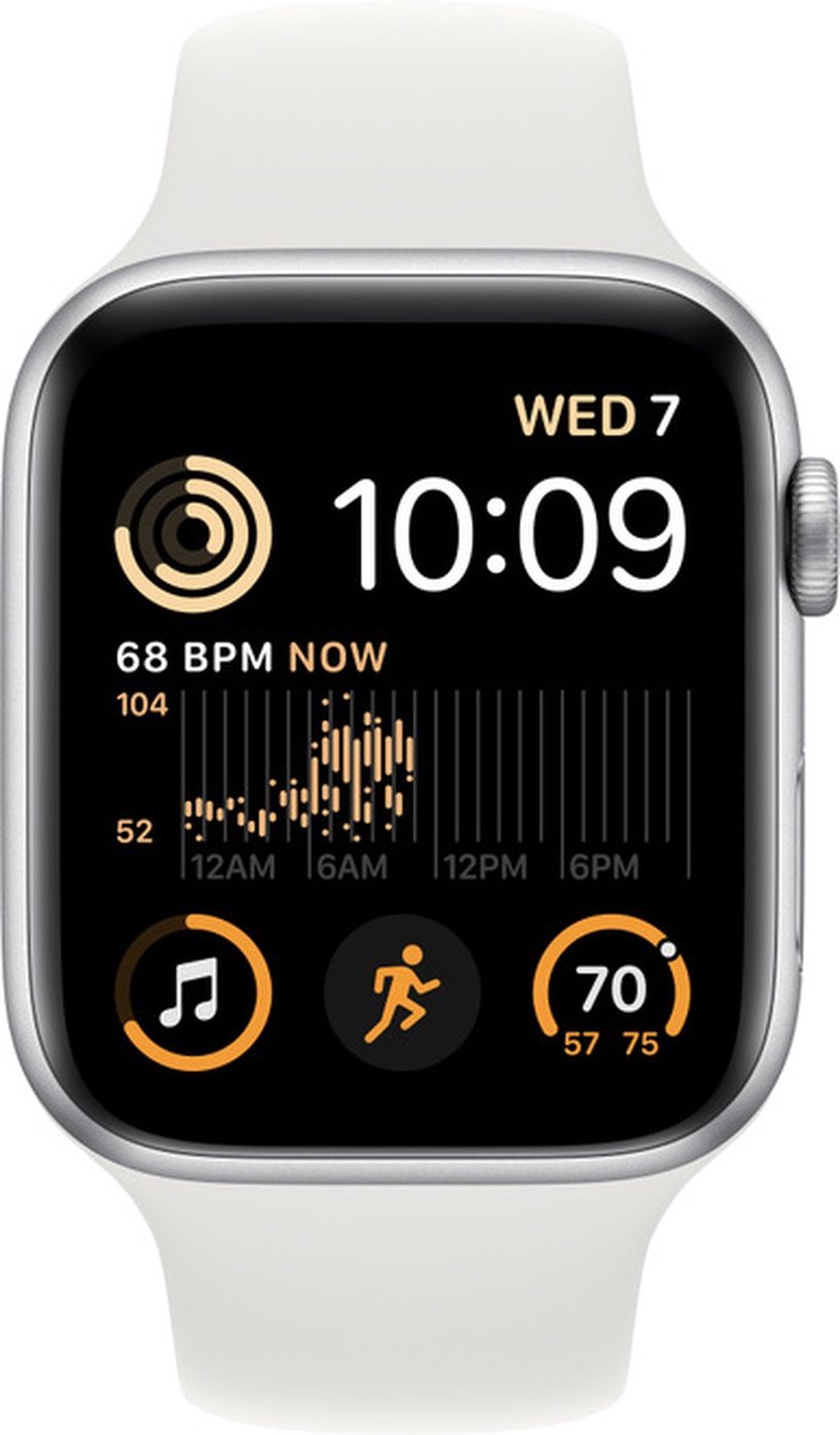 Nutikell Apple Watch SE GPS + Cellular (2nd Gen) 44mm Silver Aluminium Case with White Sport Band - Regular, hõbe