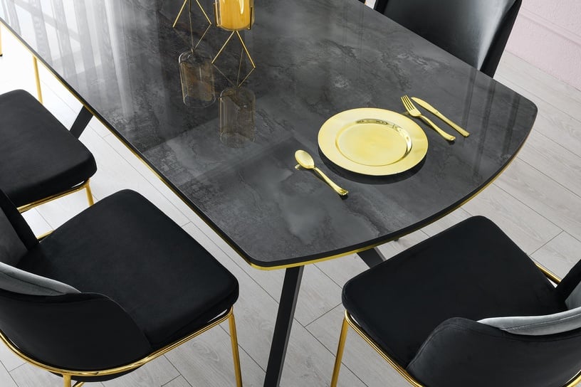 Söögilaud Kalune Design Ýkon, must, 90 cm x 180 cm x 77 cm