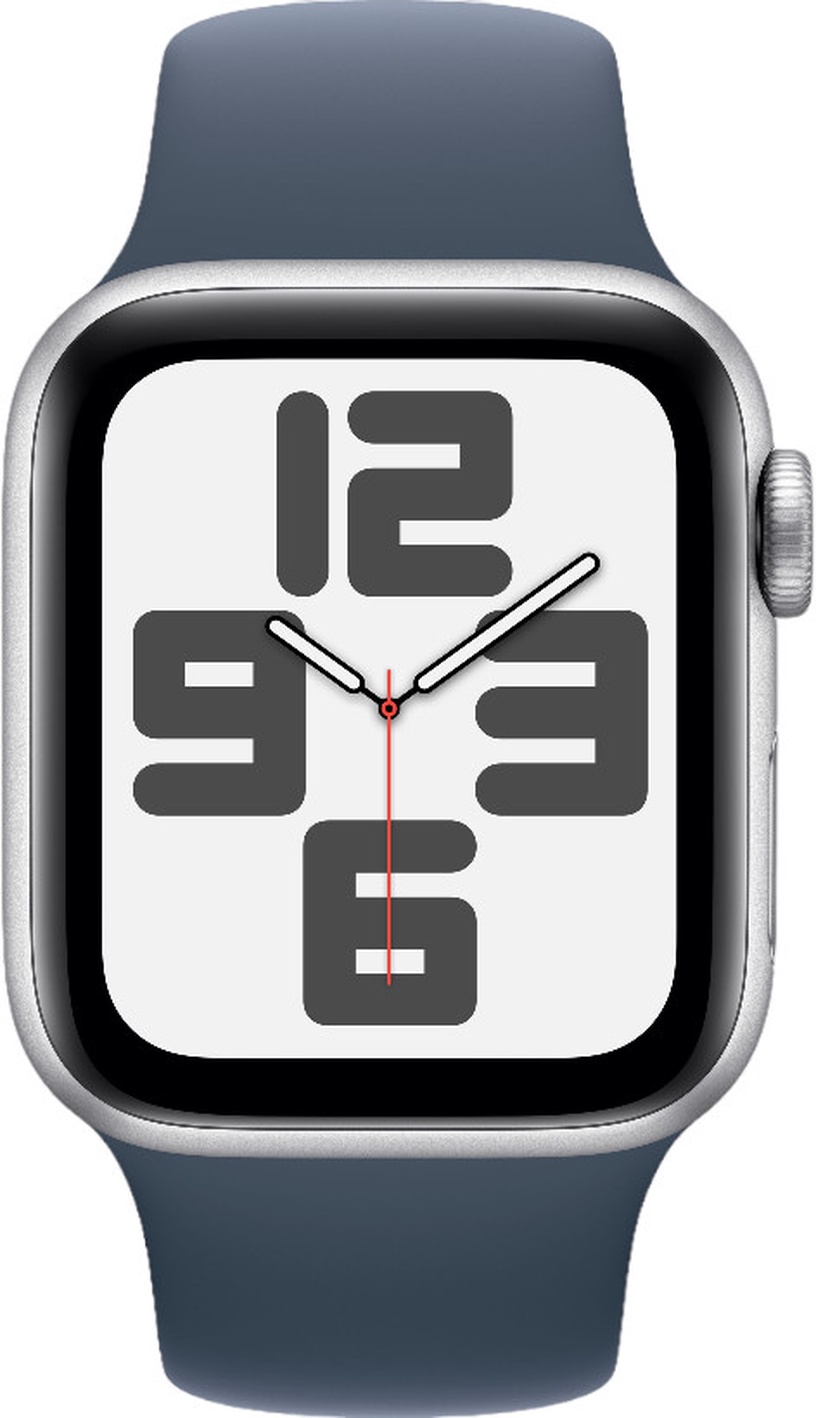 Nutikell Apple Watch SE GPS + Cellular 40mm Silver Aluminium Case with Storm Blue Sport Band - S/M, hõbe