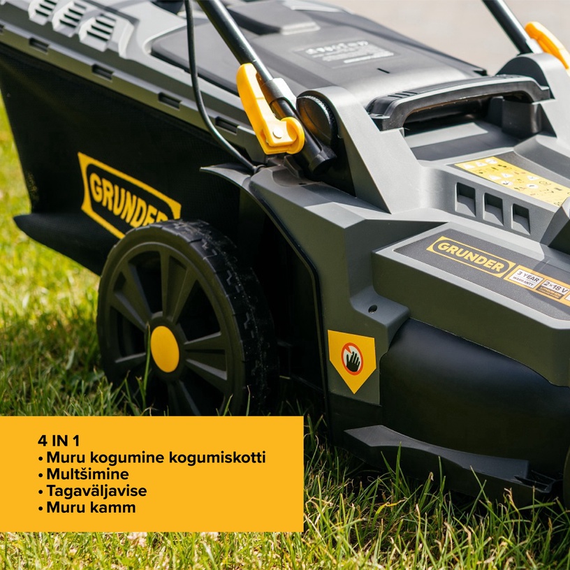 Akutoitel muruniiduk Grunder SF8A107, 2x18 V, 43 cm, 2x4 Ah