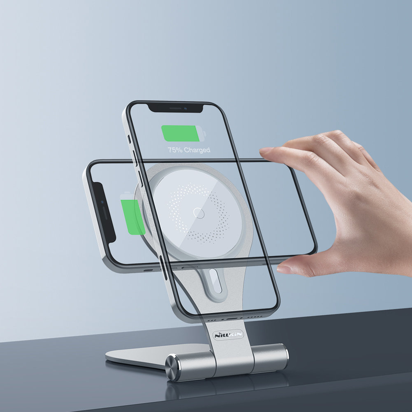 Беспроводное зарядное устройство Nillkin MagStand, Qi Wireless/USB-C female, серебристый