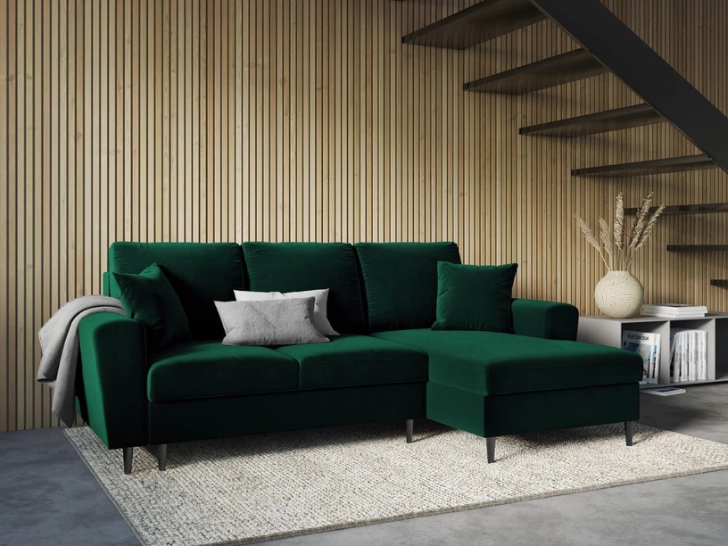 Stūra dīvāns Micadoni Home Moghan Velvet 4 Seats, tumši zaļa, labais, 241 x 145 cm x 88 cm
