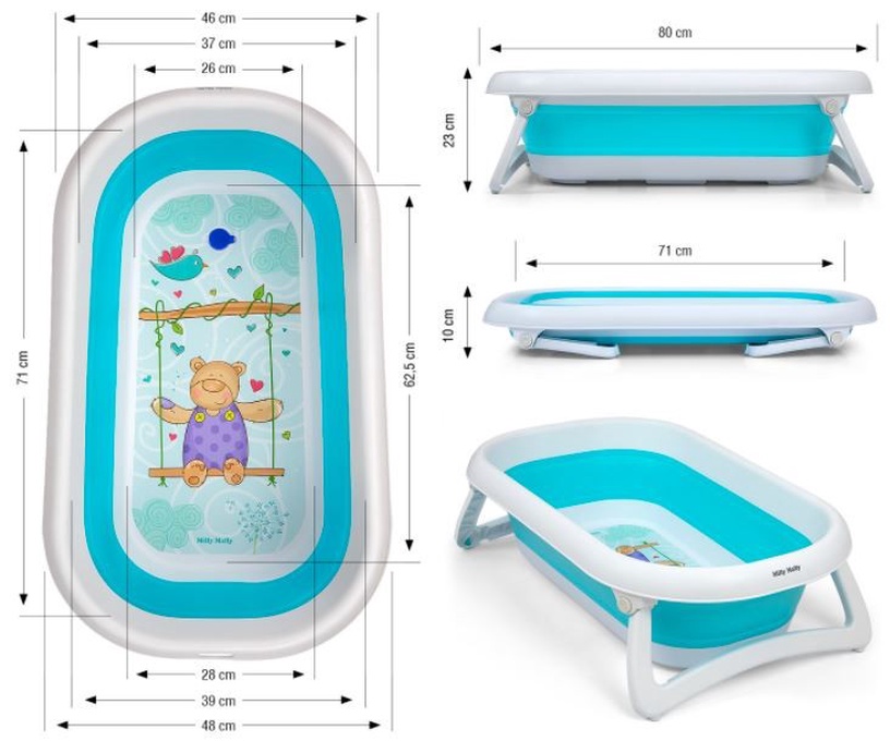 Детская ванночка Milly Mally Foldable Bathtub Aqua, синий/белый, 80 см