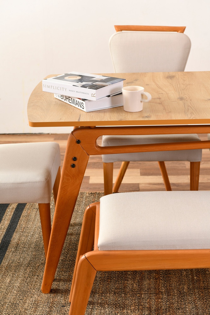 Ēdamistabas komplekts Kalune Design Palace 4S-1B, krēmkrāsas/ozols