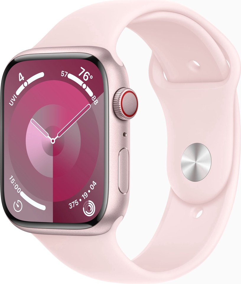 Viedais pulkstenis Apple Watch Series 9 GPS + Cellular 45mm Pink Aluminium Light Pink Sport Band M/L, rozā