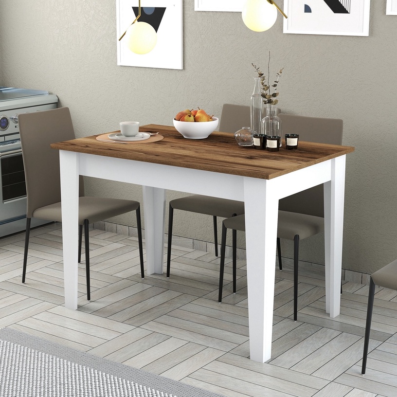 Söögilaud Kalune Design Kiev 511, valge/pähklipuu/tumepruun, 72 cm x 110 cm x 75 cm