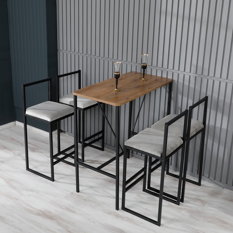 Ēdamistabas komplekts Kalune Design Nordic, melns/krēmkrāsas/valrieksts