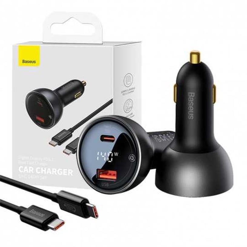 Auto telefona lādētājs Baseus Supreme, USB Type C/USB, melna, 140 W
