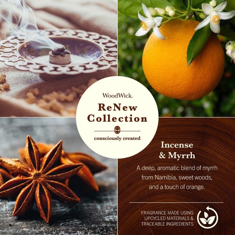 Küünal, lõhna WoodWick Renew Incense & Myrrh, 60 h, 368 g